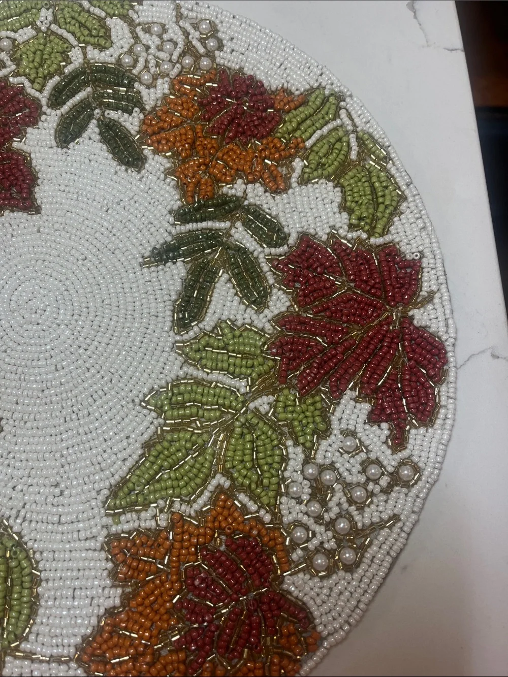 Tahari FALL LEAVES Beaded Placemat Charger 14” Multicolor Fall Thanksgiving NEW